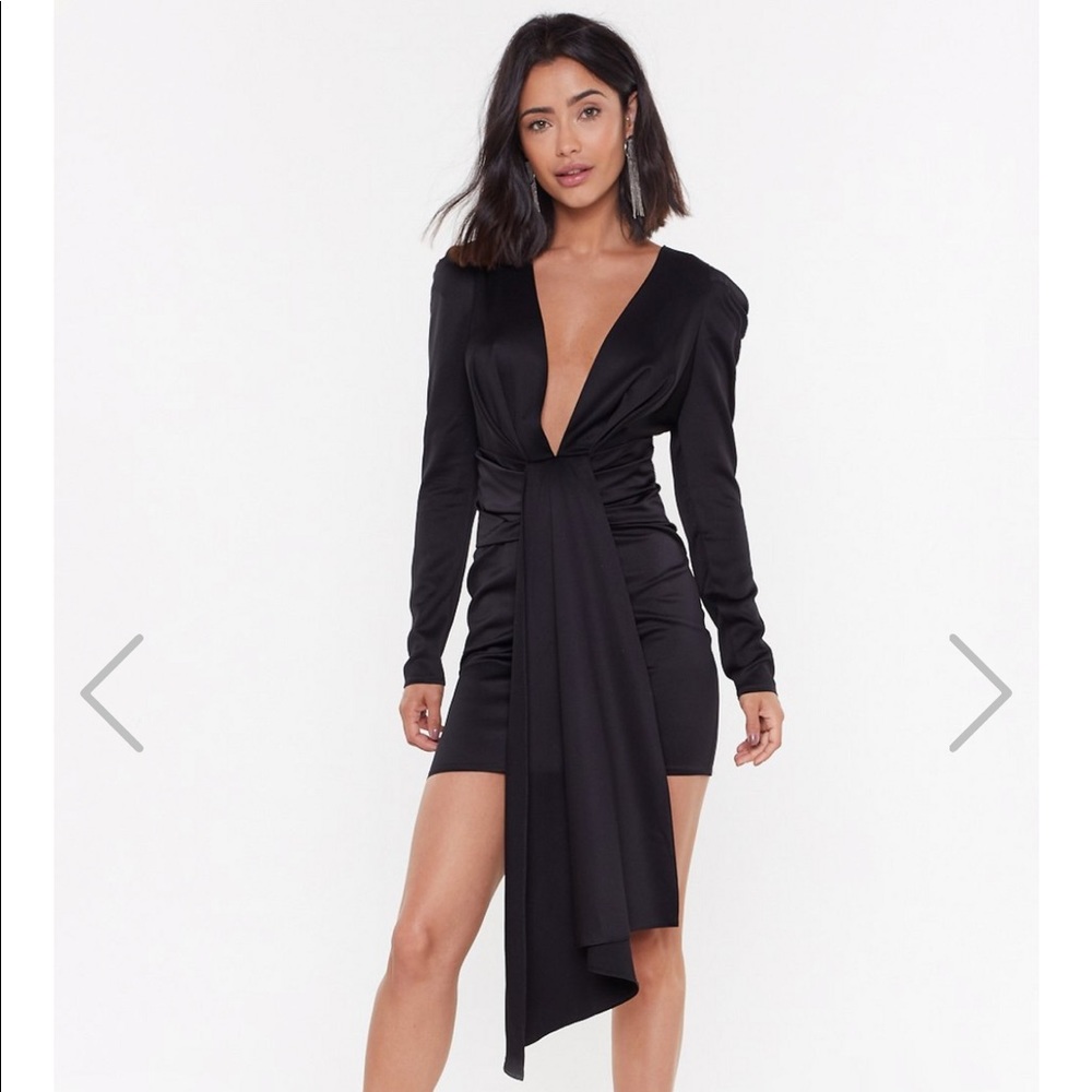 Black satin shoulder puff dress